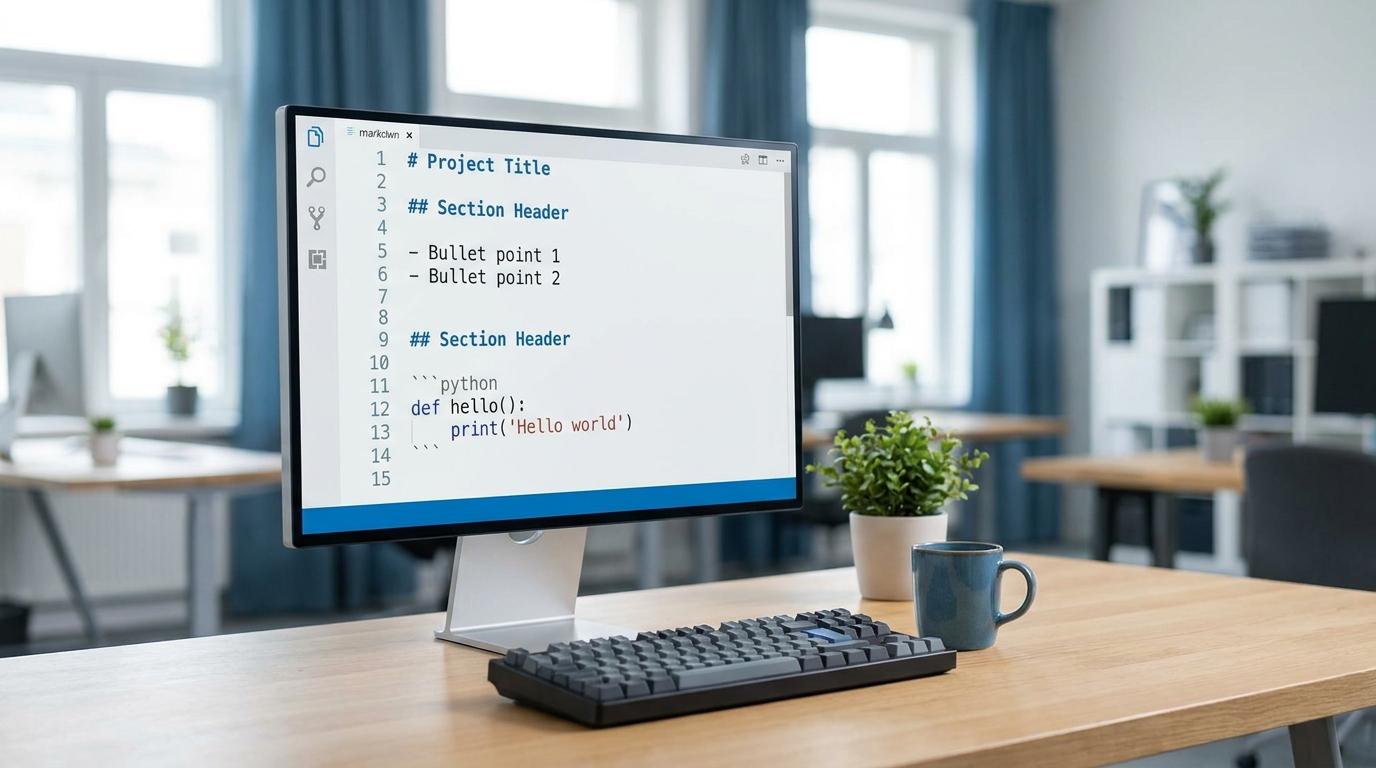 llms.txt: Markdown-Datei im Code-Editor für die KI-Optimierung auf dem Bildschirm
