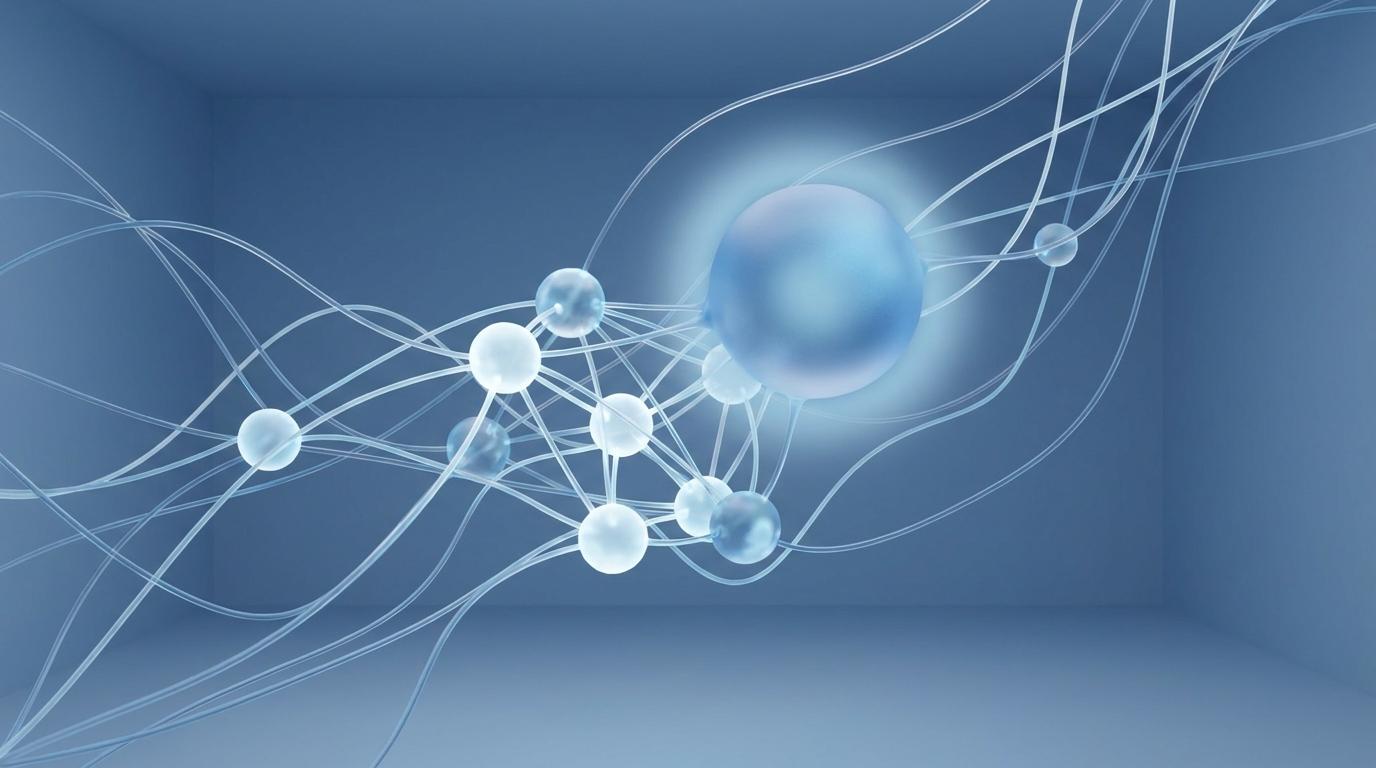Was ist GEO-Optimierung: abstrakte Visualisierung generativer KI-Suchsysteme in Blau