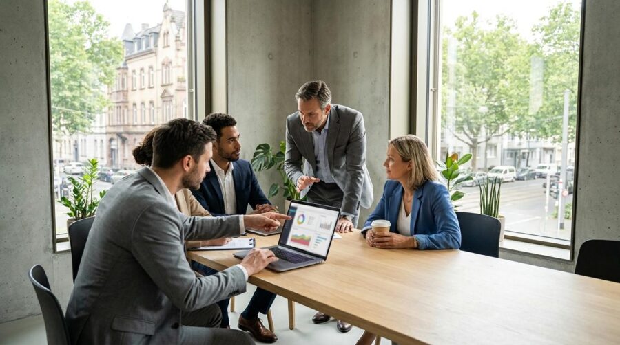 Marketingteam bespricht eine Google-Ads-B2B-Kampagne am Bildschirm in einer Kölner Agentur Warum Google Ads im B2B anders funktionieren als im B2C und worauf Unternehmen vor dem Start achten sollten.